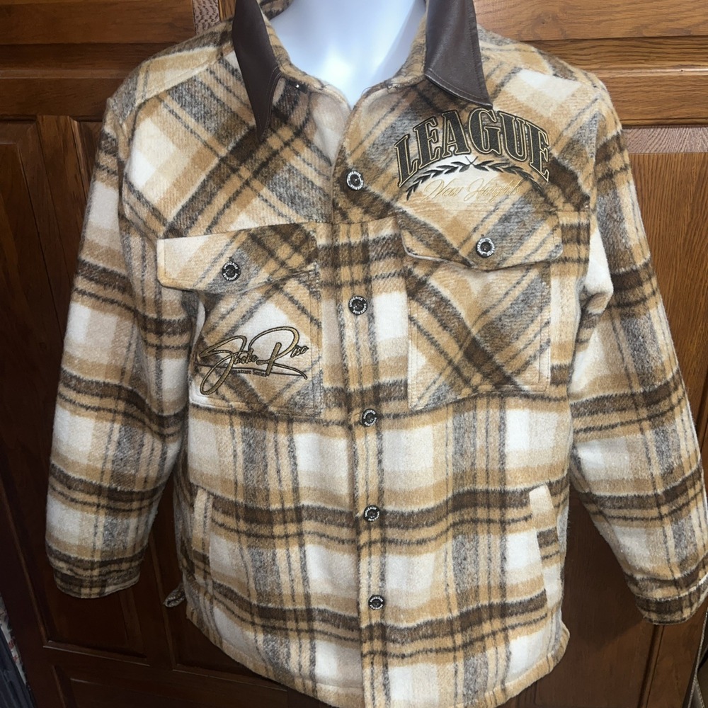 Smoke Rise Men's Vegan Leather Collar Plaid Shacket Shirt XL Maple League - Picture 1 of 15